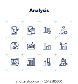 Analysis line icon set. Bar chart, bank interest, loan agreement. Data concept. Can be used for topics like finance, reporting, marketing