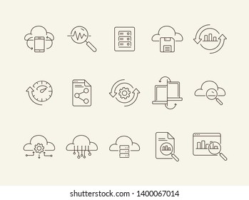 Analysis line icon set. Research, diagram, cloud. Business concept. Can be used for topics like server, process, management