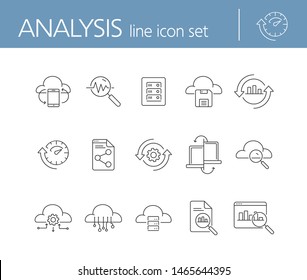 Analysis line icon set. Research, diagram, cloud. Business concept. Can be used for topics like server, process, management