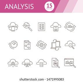 Analysis line icon set. Research, diagram, cloud. Business concept. Can be used for topics like server, process, management