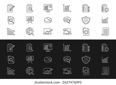 Analysis Line Icons set. Containing analysis, infographic, analytics, balance, charts, report. icon vector illustration