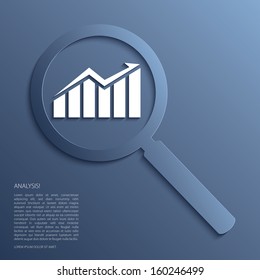 Analysis. Magnifying glass with icon. Vector.