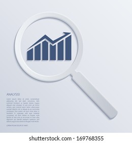 Analysis. Magnifying glass with icon. Vector.