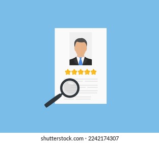 Analysis, magnifying glass to view recruitment resume, concept of recruitment and human resources. Unemployment finding job search for resume register job interview vector design and illustration.