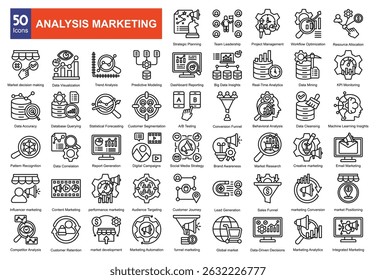  conjunto de coleta de pacotes de ícone de marketing de análise para negócios
