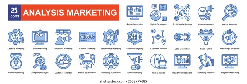  Conjunto de colecciones de iconos de marketing de análisis para empresas

