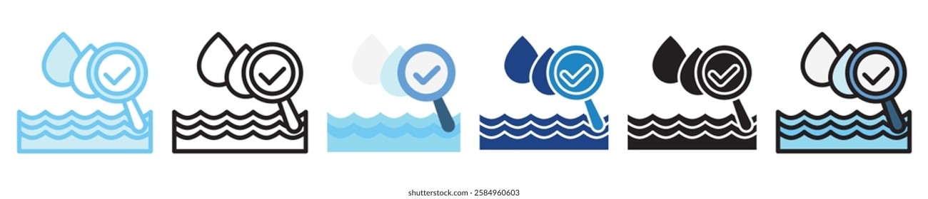 Analysis multi-style icon, outline, flat, glyph, dual tone, line color, UI, UX kit, app and web development, digital or print. For industry, education, ecology, environment, water treatment theme.