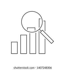 Analysis outline icon. Graph magnifying icon