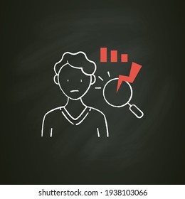Analysis paralysis chalk icon.Excessive thinking of information can lead to its paralysis.Stop thinking about information. Isolated vector illustration on chalkboard