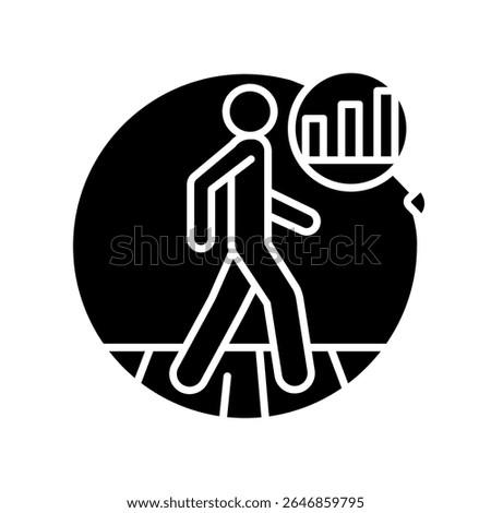 analysis pedestrian traffic black flat icon. Vector isolated element. Editable stroke.