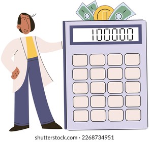 Análisis del concepto de presupuesto personal o corporativo. Contabilidad financiera y cálculo de los ingresos y gastos financieros. Librería. Auditoría de la estimación de adeudos y créditos. Hombre con calculadora y dinero