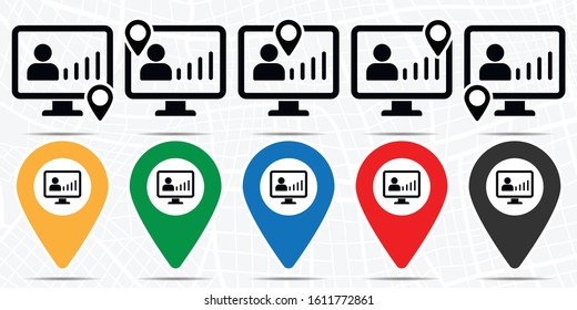 Analysis presentation, business, online, training icon in location set. Simple glyph, flat illustration element of online traning theme icons