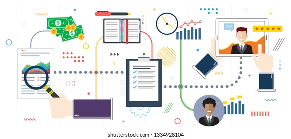 Analysis, rating and feedback in business. Customer testimonials, feedback, rating and liked. Template in flat design for web banner or infographic in vector illustration.