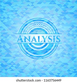 Analysis realistic sky blue emblem. Mosaic background