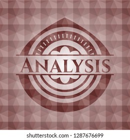 Analysis red seamless emblem or badge with abstract geometric polygonal pattern background.