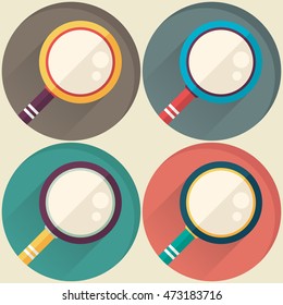 Analysis. Research. magnifier. Line icon with long shadow
