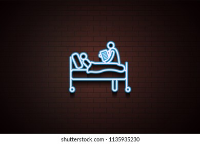analysis results icon in Neon  on dark brick wall background