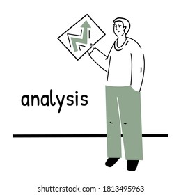 Analysis of results, work process, a person with a schedule. Vector illustration in flat style