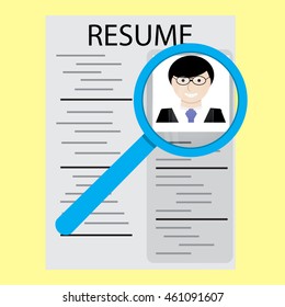 Analysis resume concept. Cv for business, information about a job candidate. Vector illustration