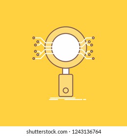 Analysis, Search, information, research, Security Flat Line Filled Icon. Beautiful Logo button over yellow background for UI and UX, website or mobile application