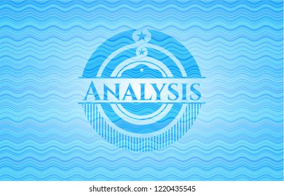 Analysis sky blue water wave style badge.