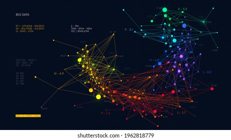 Analysis and sorting financial big data, digital visualization information networks flow, abstract color infographics, vector illustration