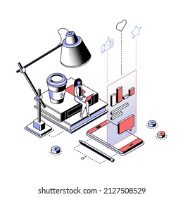 Analysis of statistical data - modern line isometry design style illustration