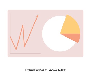 Análisis del concepto estadístico. Infografía empresarial con gráfico y flecha hacia arriba. Metáfora del crecimiento financiero y desarrollo de la empresa. Dibujo vectorial plano de dibujos animados aislado en fondo blanco