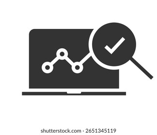 Gráfico de crecimiento de estadísticas de análisis Icono de informe de datos de ventas en PC portátil Gráfico simple, Web de verificación de rendimiento de auditoría en pantalla de computadora, marca de verificación de revisión de kpi en línea