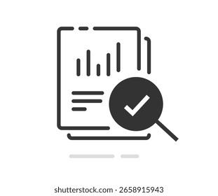 Analysis stats report results icon simple line stroke art with sales growth chart graphic illustration, outline linear thin modern audit research revenue income inspection sign symbol pictogram image