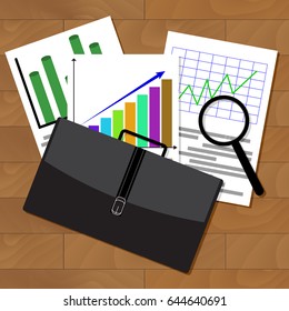 Analysis of stock market statistics. Stock exchange market graph, investment and finance document. Vector illustration. Investment report document