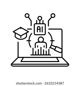 analysis student behavior online lessons black line icon for digital and print projects.  Minimal clean icons for apps and websites. Modern simple icons for UI UX and branding