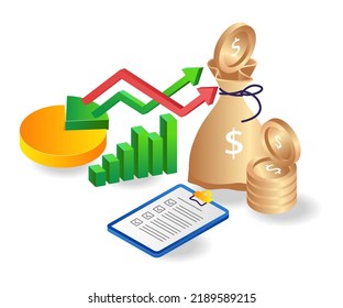 Analysis of a successful business plan in flat isometric illustration