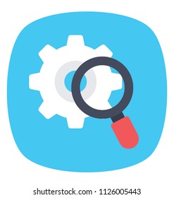 Analysis symbol with magnifying glass icon and gear 