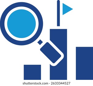Die Symbole für die Analyse und die Zielerreichung werden in einem grafischen Diagramm angezeigt, das den finanziellen, gewinnorientierten oder industriellen Geschäftsbereich vergrößert.