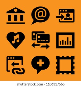analysis, technology, talk, online, coin and vector icon vector set. Flat vector design with filled icons. Designed for web and software interfaces