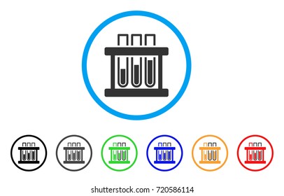 Analysis Test-Tubes rounded icon. Style is a flat analysis test-tubes gray symbol inside light blue circle with black, gray, green, blue, red, orange versions.