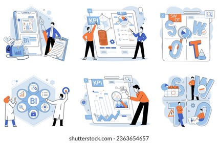 Herramienta de análisis. Inteligencia empresarial. Ilustración vectorial Las infografías son eficaces para presentar la información de forma visualmente atractiva La gestión de la información es vital para una información eficiente