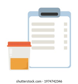 Analysis of urine, urine test results and container with biological material vector illustration
