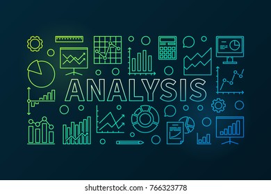 Analysis vector colorful horizontal banner or illustration in outline style on dark background