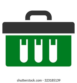 Analysis vector icon. Style is bicolor flat symbol, green and gray colors, rounded angles, white background.