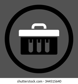 Analysis vector icon. Style is bicolor flat rounded symbol, black and white colors, rounded angles, gray background.