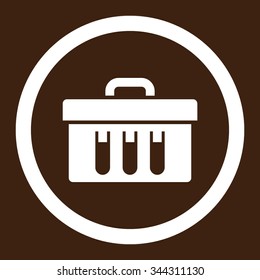 Analysis vector icon. Style is flat rounded symbol, white color, rounded angles, brown background.