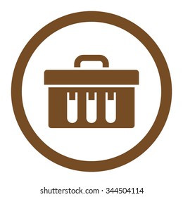 Analysis vector icon. Style is flat rounded symbol, brown color, rounded angles, white background.