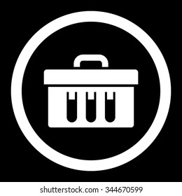 Analysis vector icon. Style is flat rounded symbol, white color, rounded angles, black background.