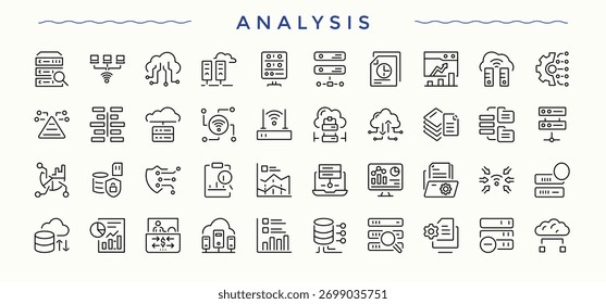Analysis vector line icon set. Strategy modern icons collection. Icons for website. Project icon set. Editable vector art.