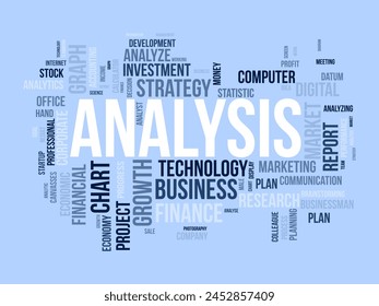 Analysis word cloud template. Business model concept vector background.