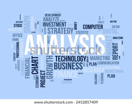 Analysis word cloud template. Business model concept vector background.
