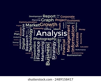 Analysis wordcloud template. Business concept vector background.