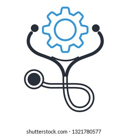 Analysis, work diagnostics of equipment, mechanisms. Vector icon. White background.